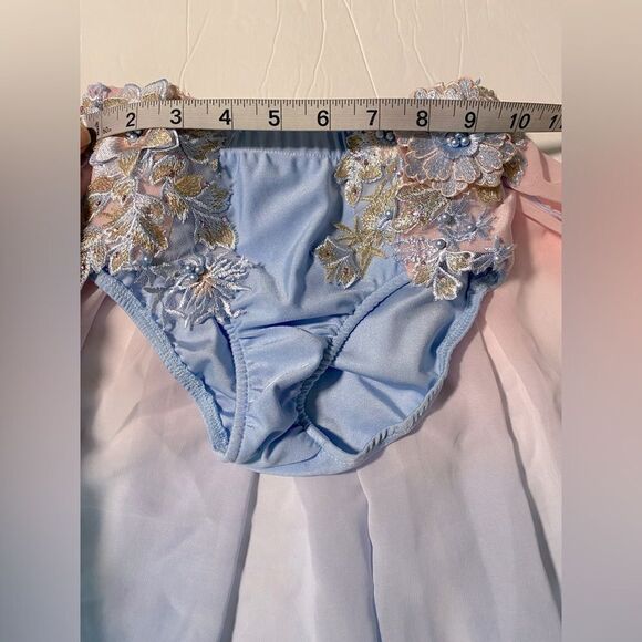 Glamour solo dance costume 2 piece blue pink embellished MC child /LC child new - Picture 9 of 11